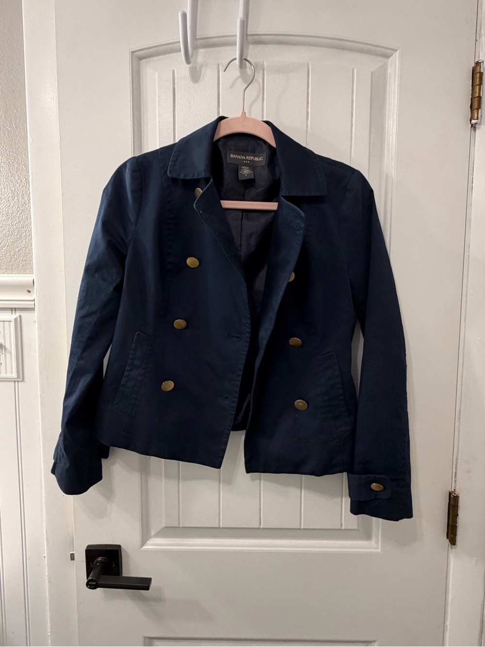 Banana Republic Navy Double-Breasted Pea Coat with Gold Buttons